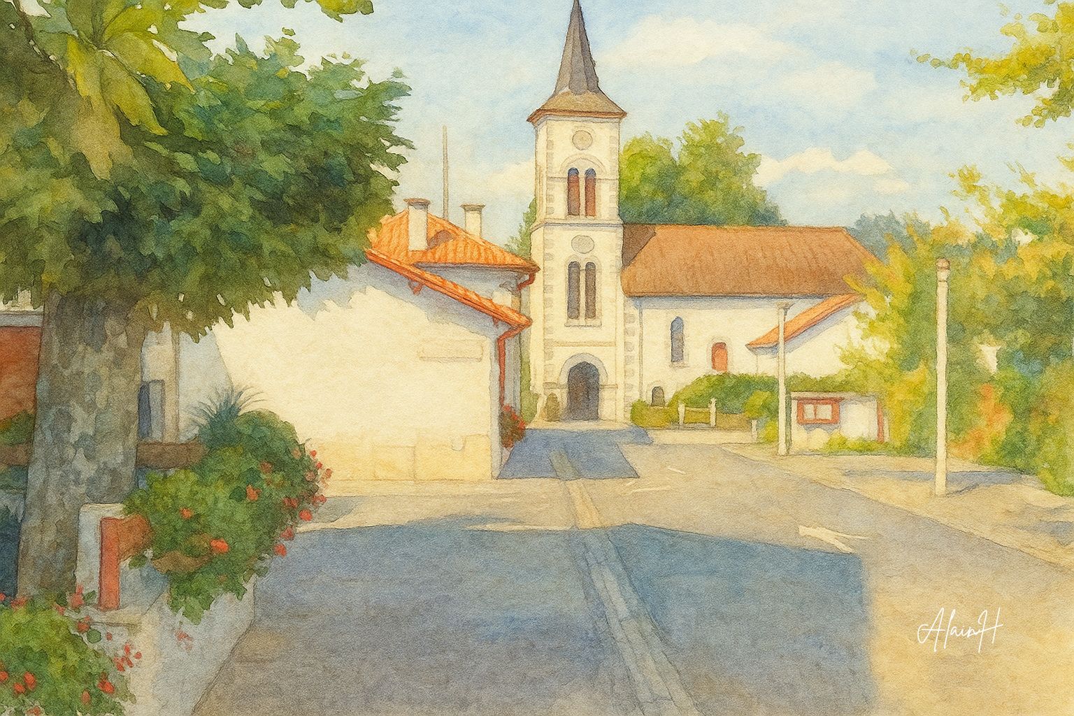Arbérats-Sillègue aquarelle